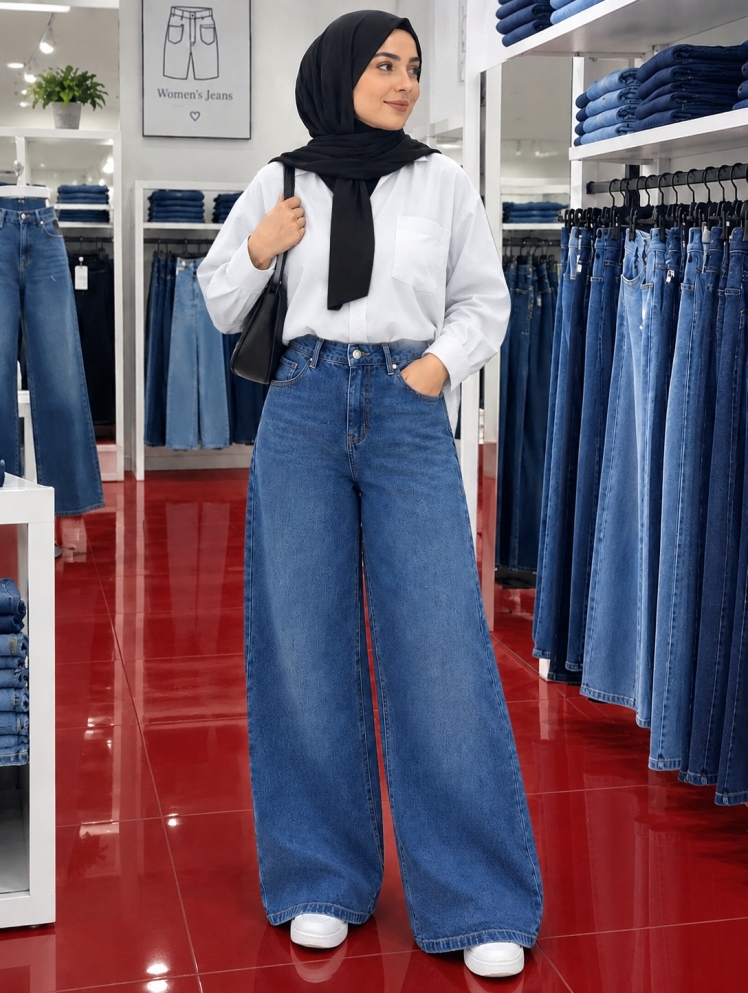 شلوار فول بگ زنانه قد 105 38تا52 جین اصل
